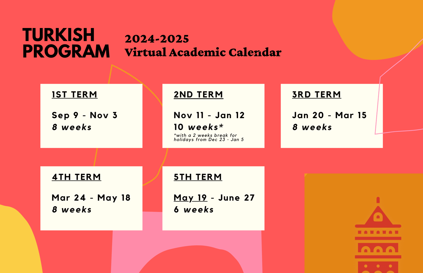 Turkish program virtual academic calendar for 2024-2025 school year
